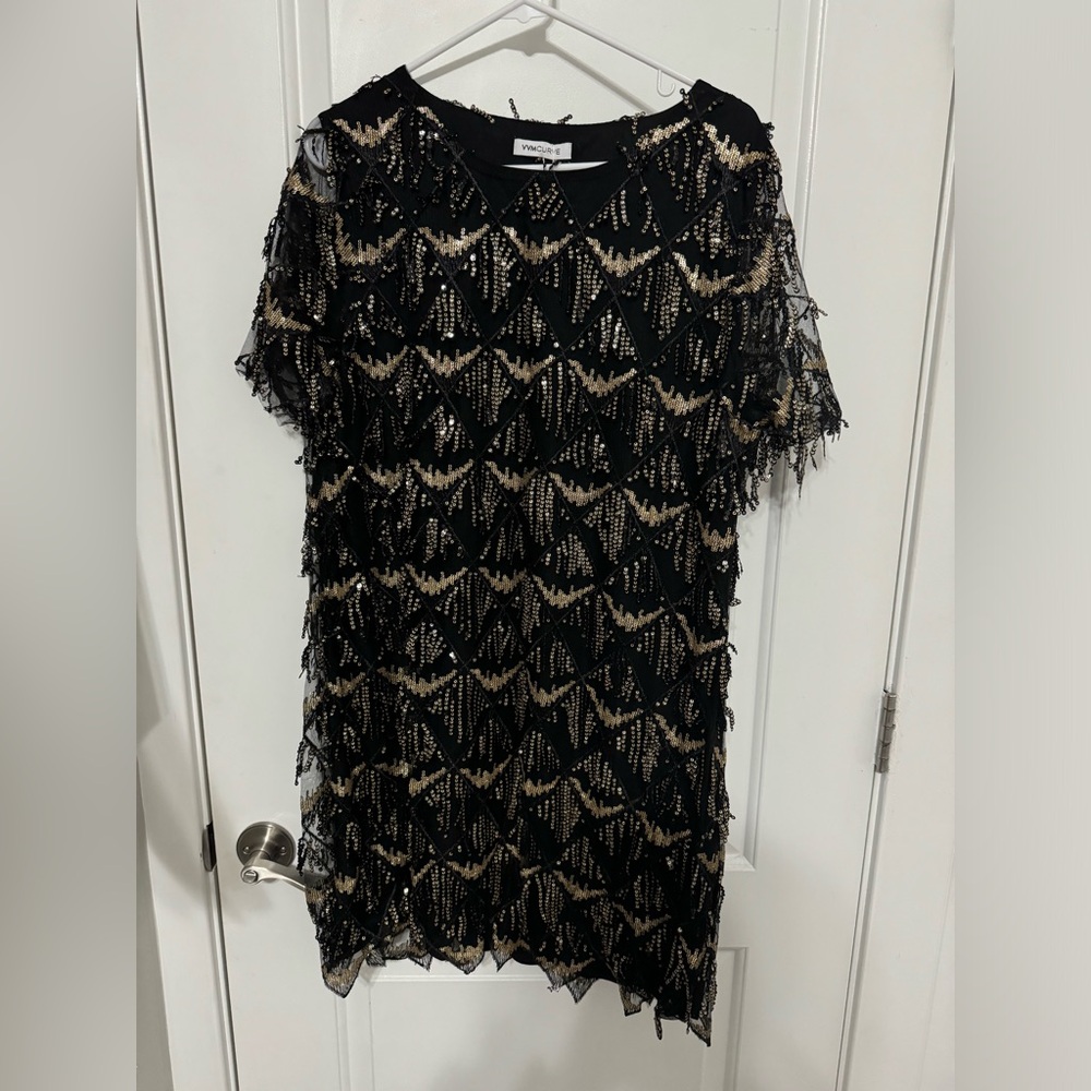 VVM Curve Black Sequin Fringe Dress